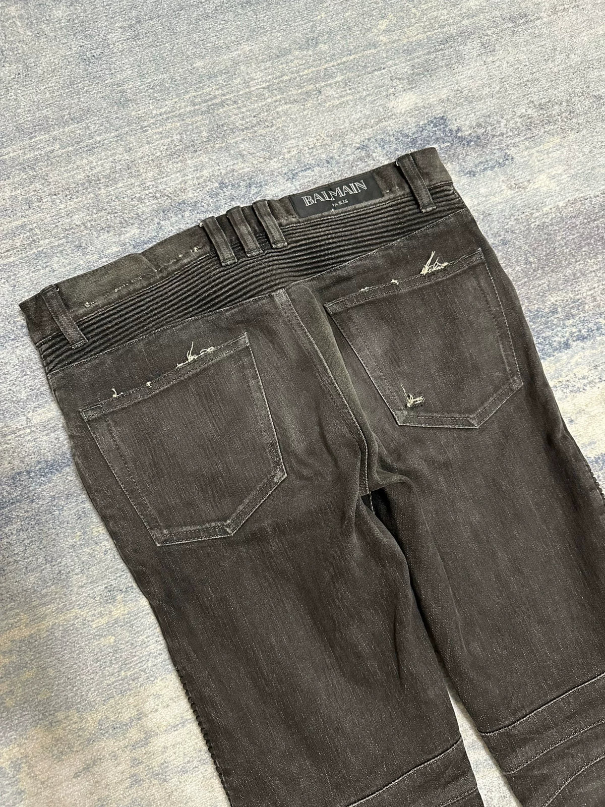 Balmain AW15 Destroyed Motorcycle Distressed Black Zip Jeans