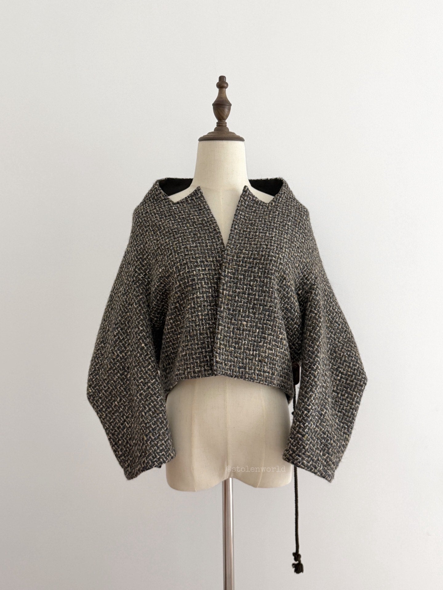 Yohji Yamamoto Y's Pointed Collar Drawstring Wool Short Coat - Devines