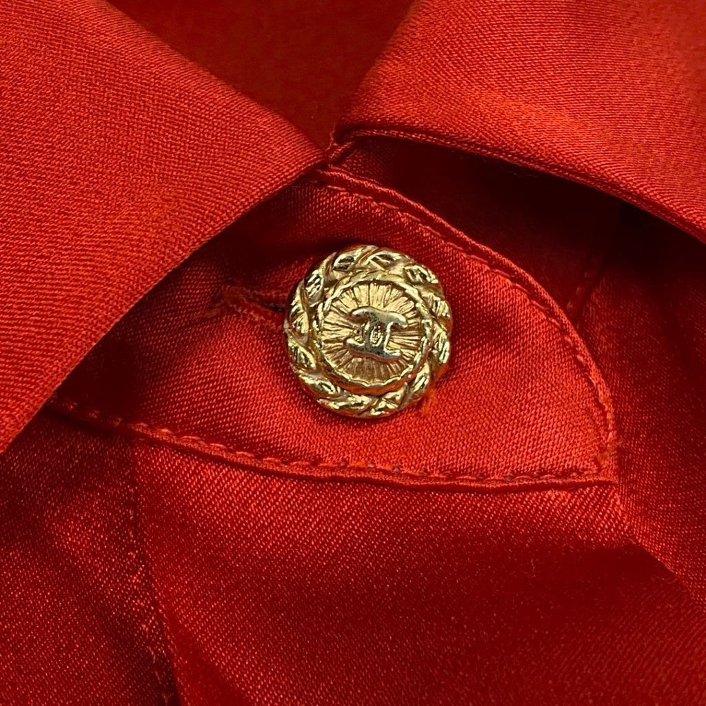 Chanel Red Gold Button Long Sleeve Shirt