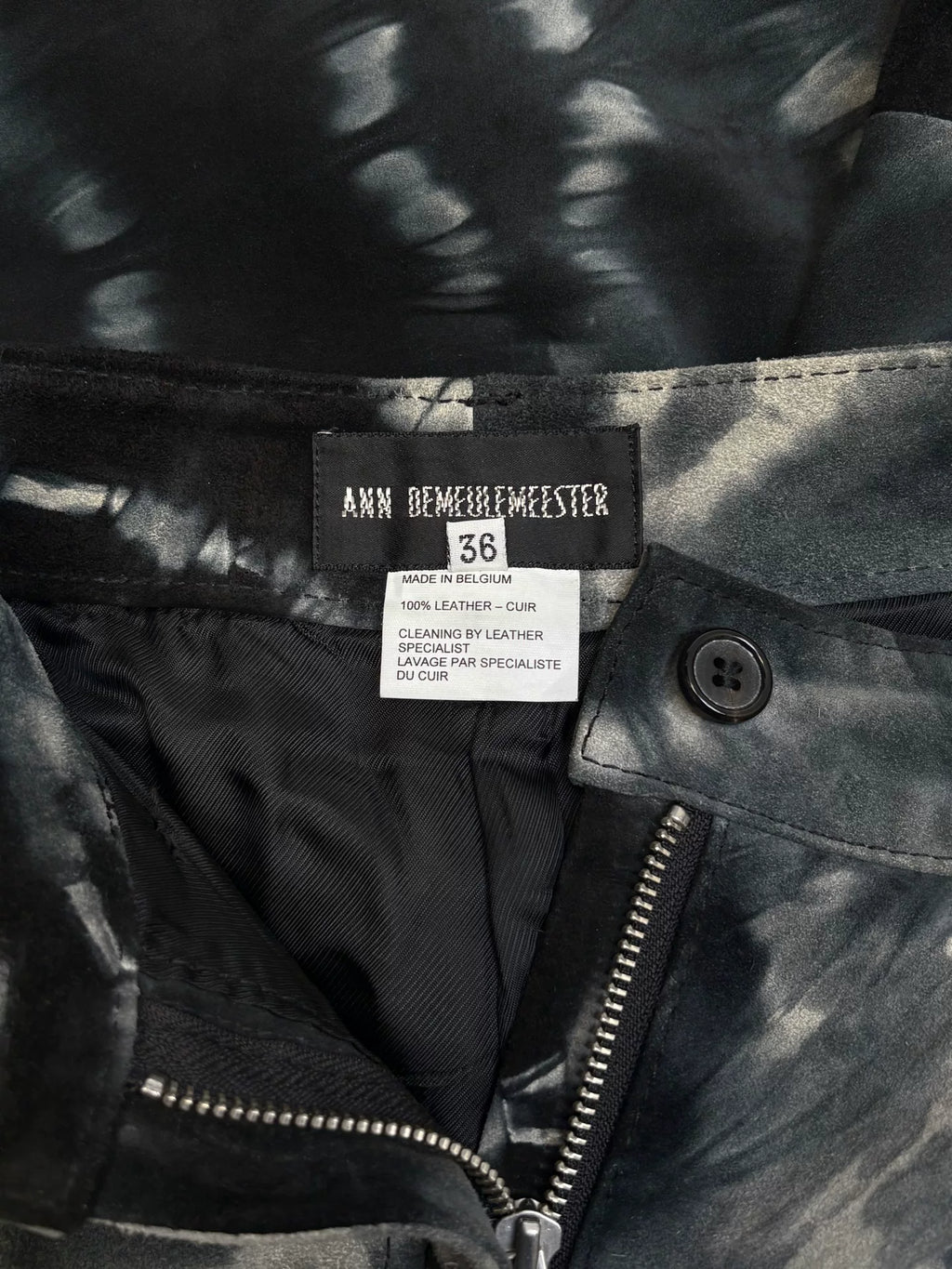 Ann Demeulemeester SS01 Runway Suede Tie-Dye Floor-Length Wide-Leg Pants