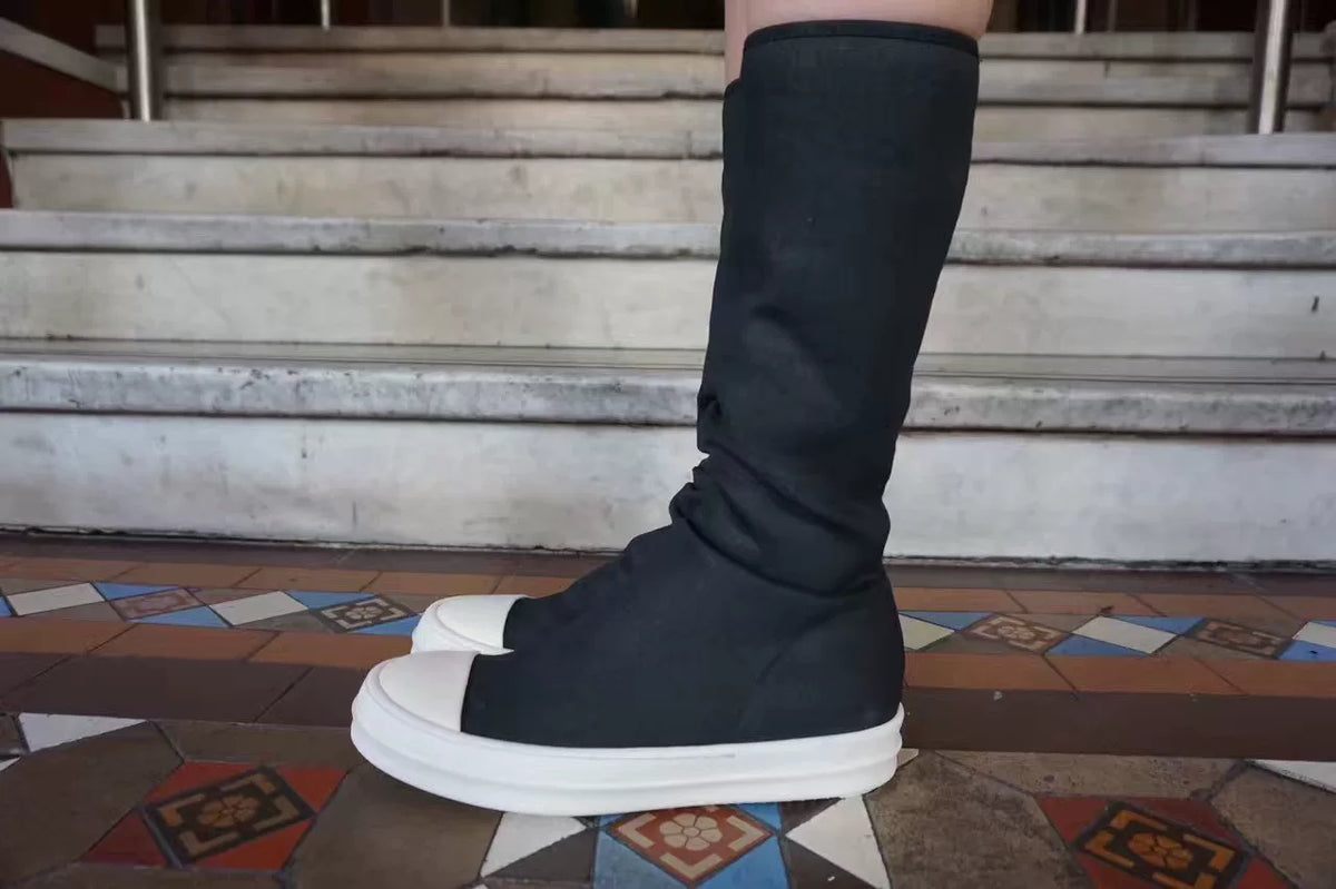 Rick Owens DRKSHDW Black Coated Fabric Sock Boots