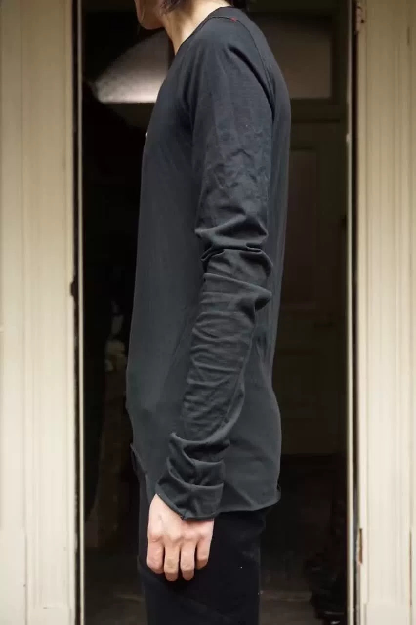 M.A+ FW16 Black Square Neck Longsleeve Tight Linen Tee