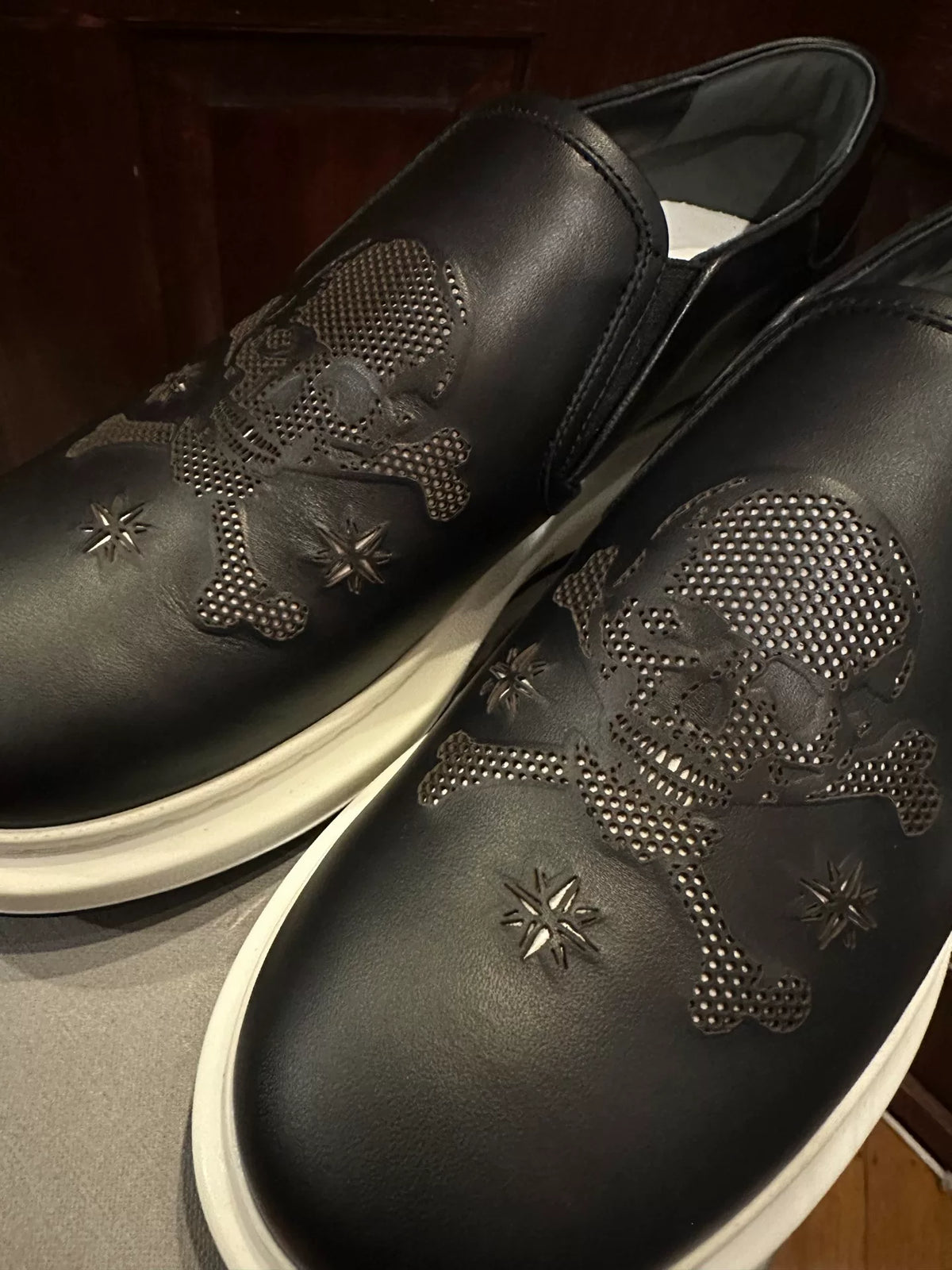 Alexander McQueen Black 3M Reflective Eight-Pointed Star Skull Chunky Sole Slip-On Sneakers