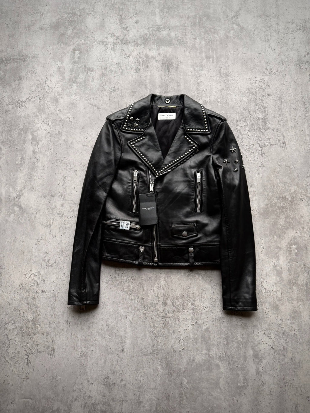 Saint Laurent 17FW Star-Studded Lambskin Biker Jacket by Anthony Vaccarello