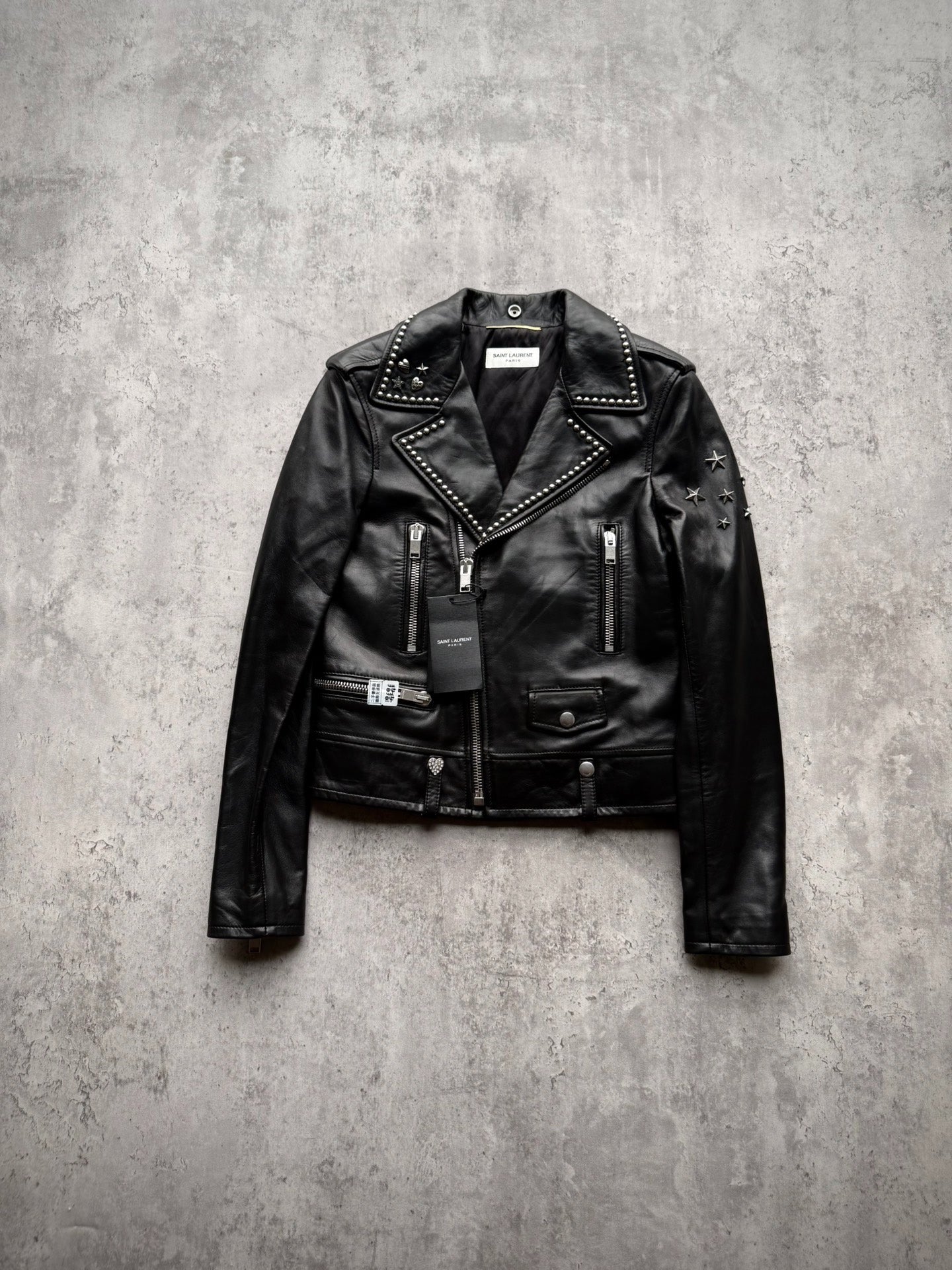 Saint Laurent 17FW Star-Studded Lambskin Biker Jacket by Anthony Vaccarello