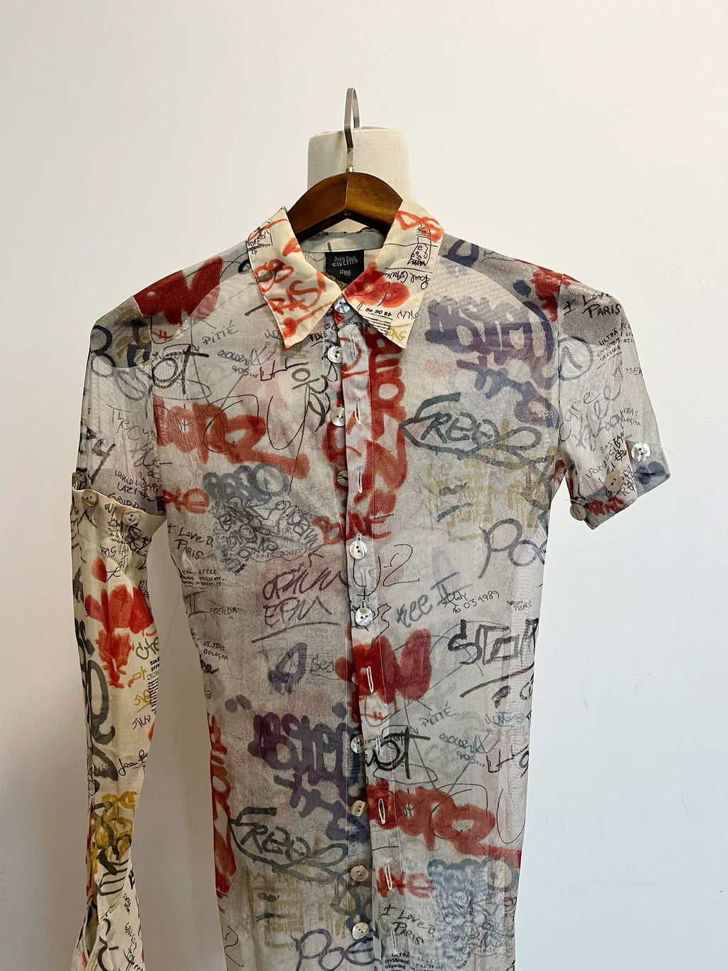 Jean Paul Gaultier graffiti mesh top shirt