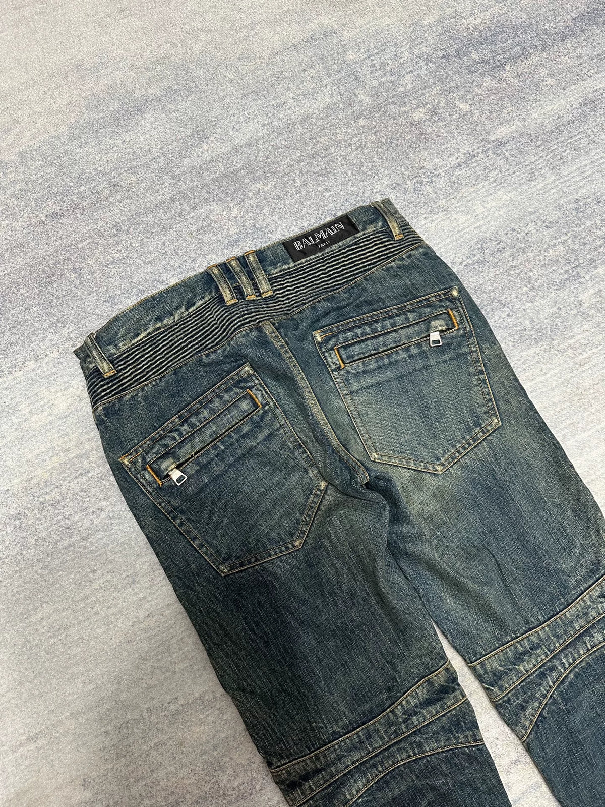 Balmain FW15 Distressed Biker Blue Jeans