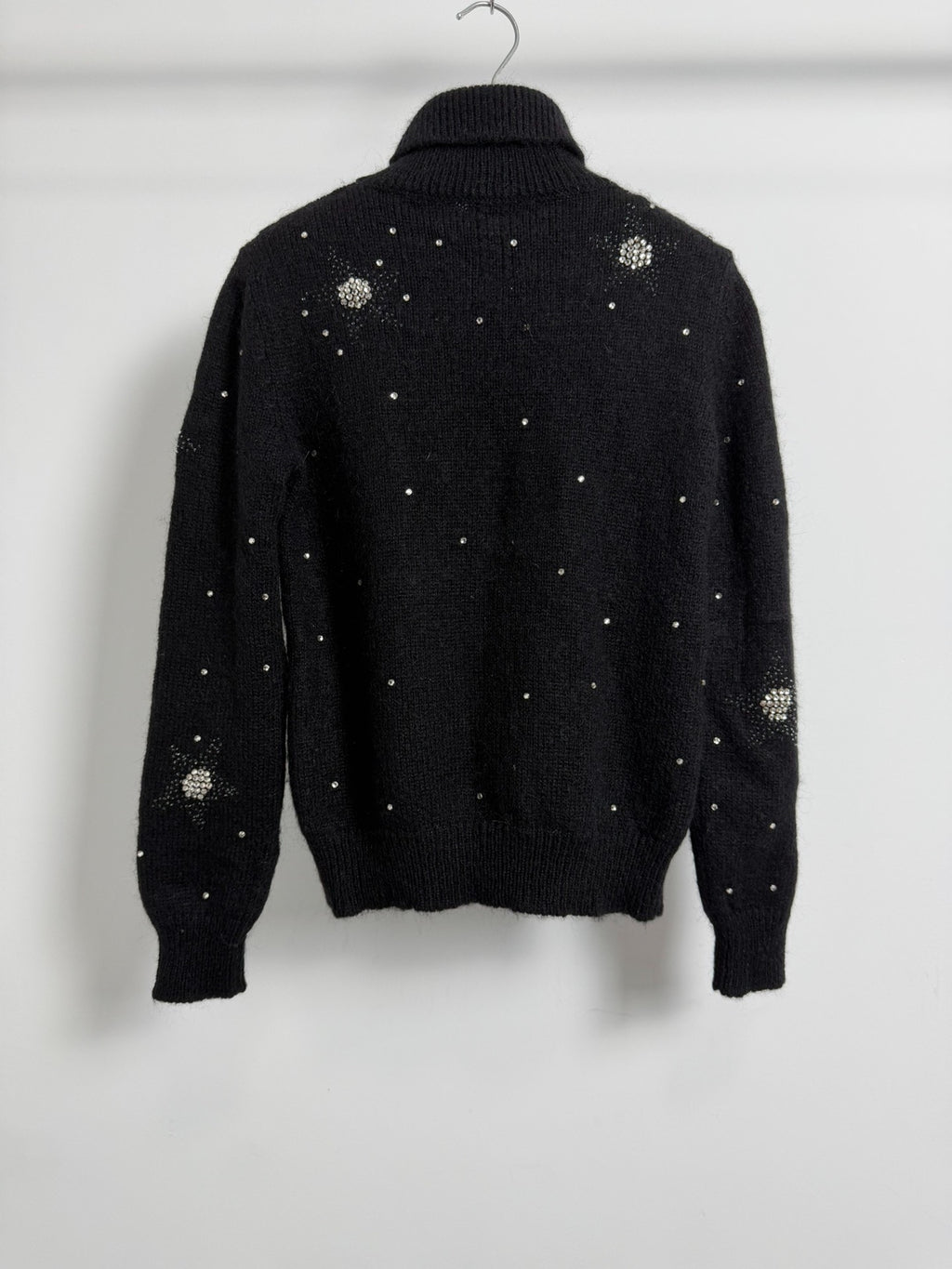 Saint Laurent Slp16fw Black Turtleneck Rhinestone Mohair Fuzzy Sweater