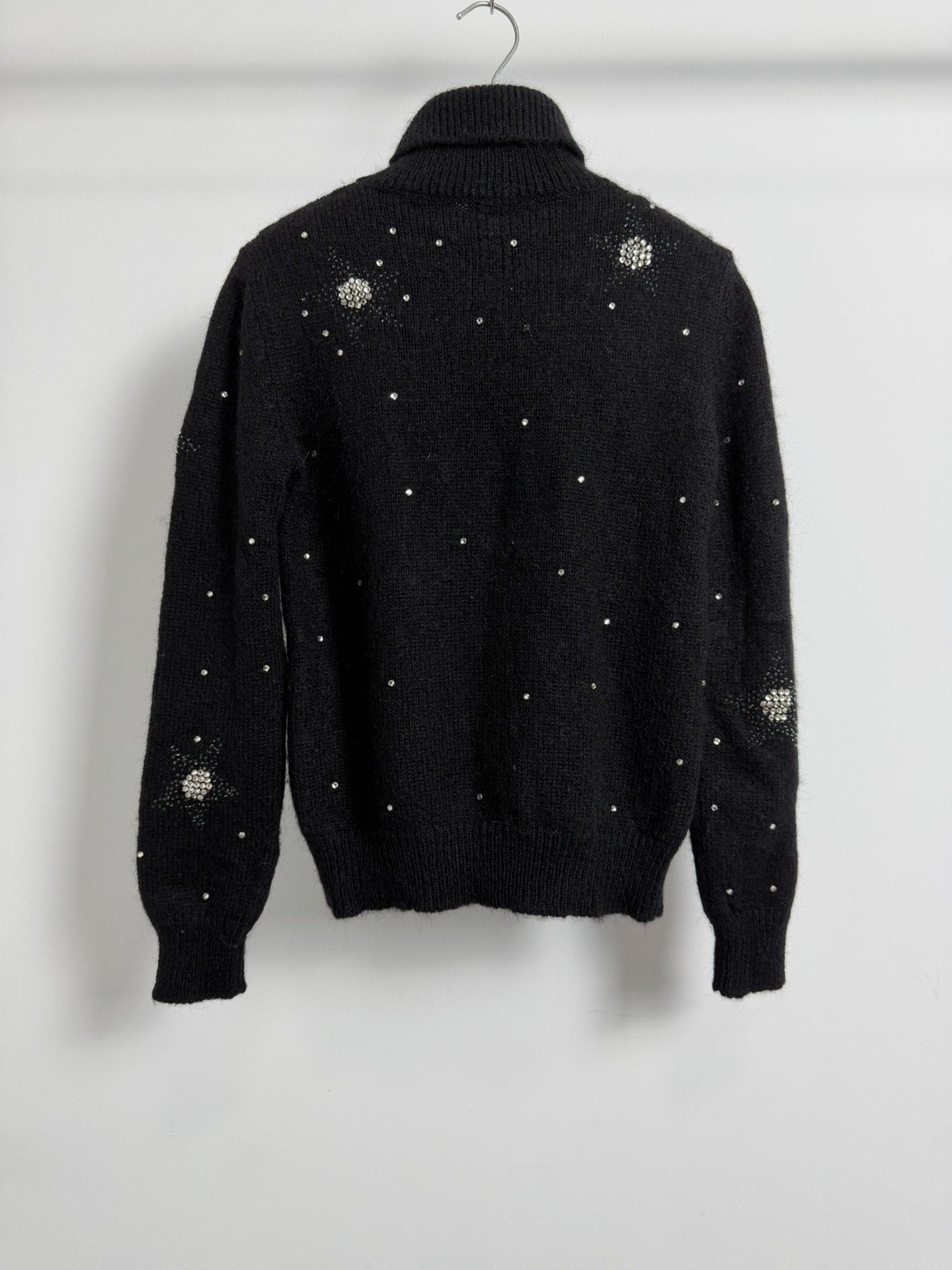 Saint Laurent Slp16fw Black Turtleneck Rhinestone Mohair Fuzzy Sweater