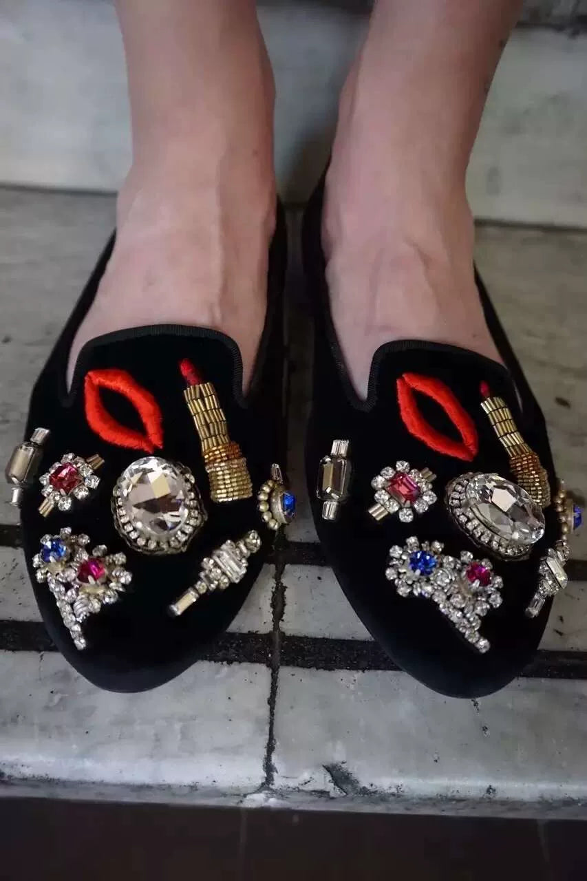 Alexander McQueen FW16 Black Dream Jewelry Embroidered Loafers