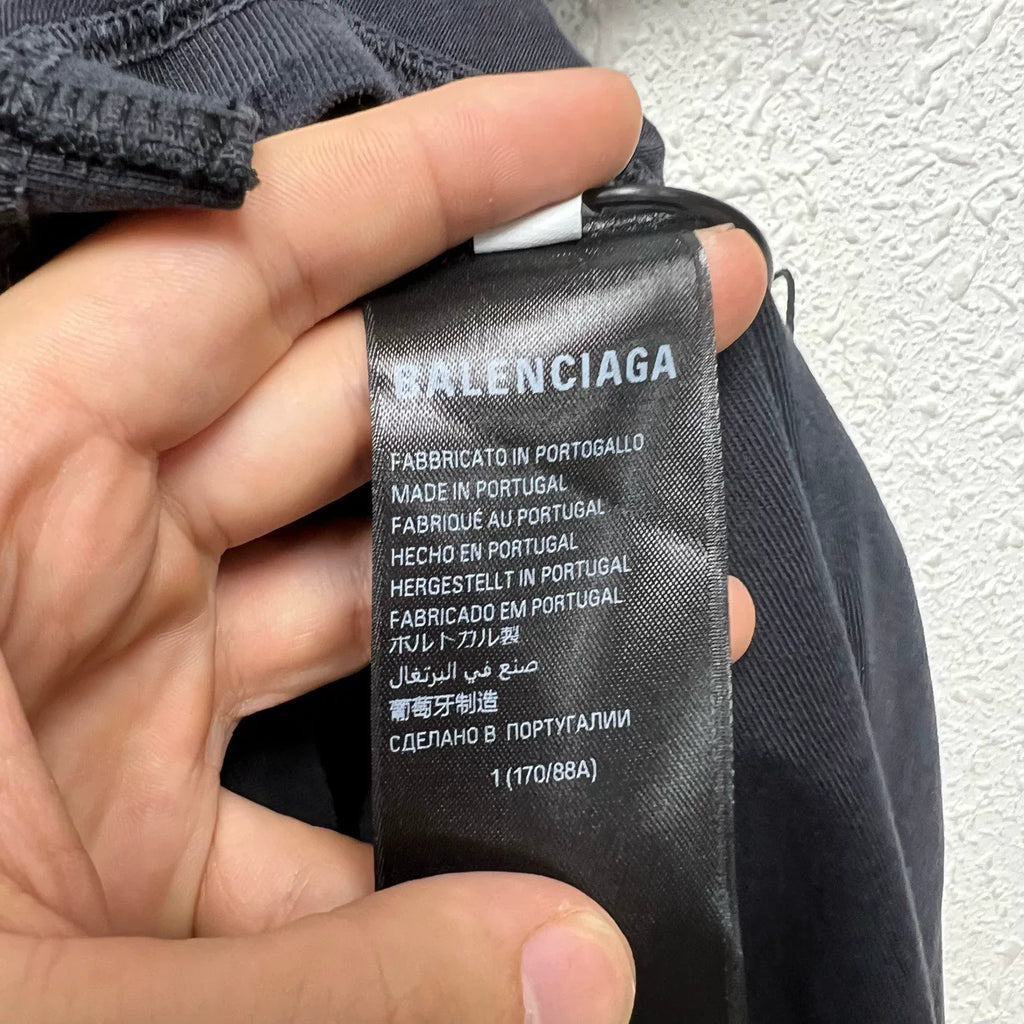 Balenciaga SS24 Black Water Wash Diamond Short Sleeve Top