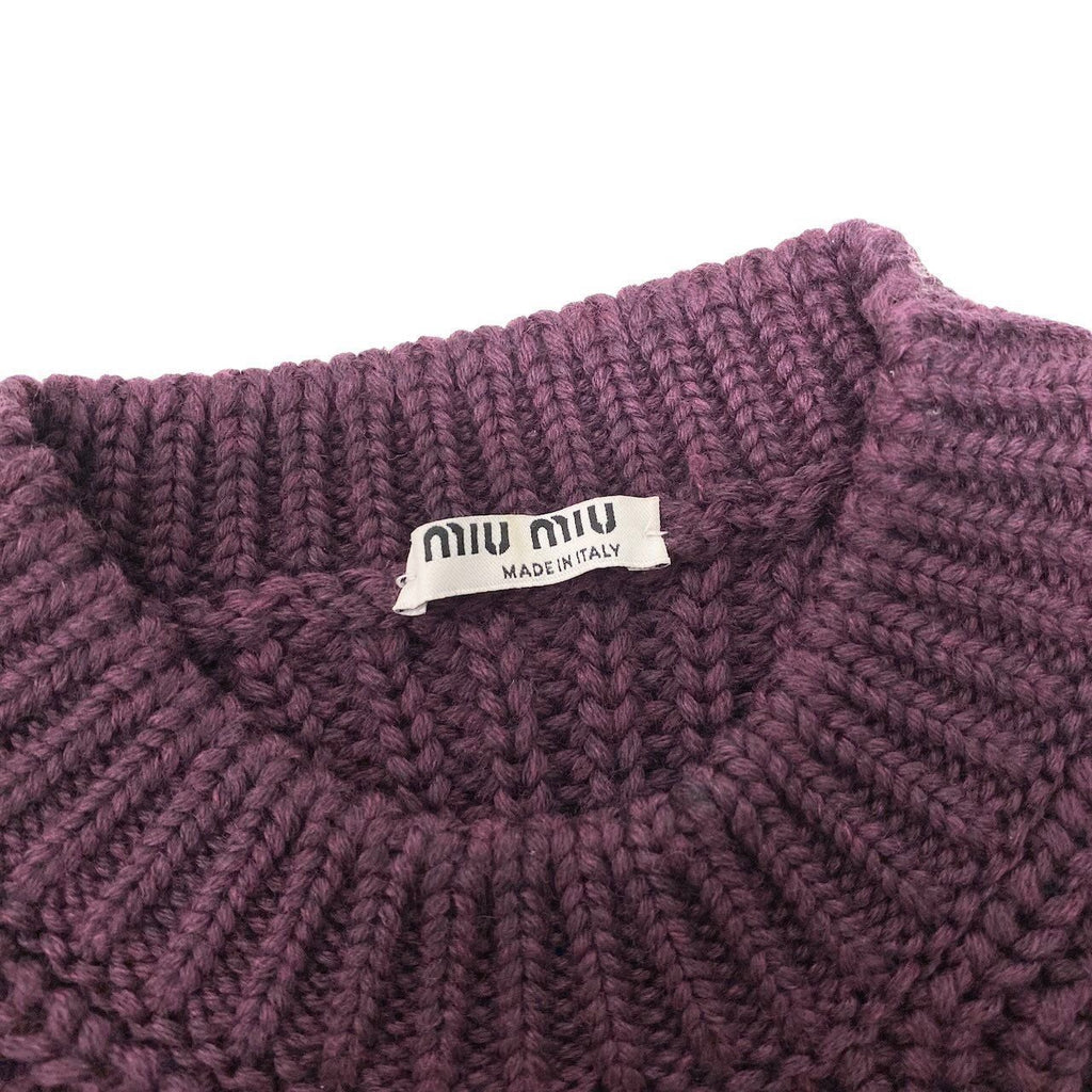 Miu Miu Burgundy Crew Neck Wool Waffle Knit Top