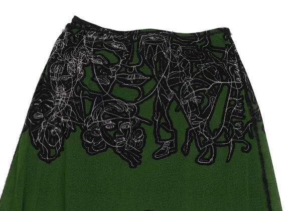 Jean Paul Gaultier Vintage Green Abstract Portrait Mesh Skirt