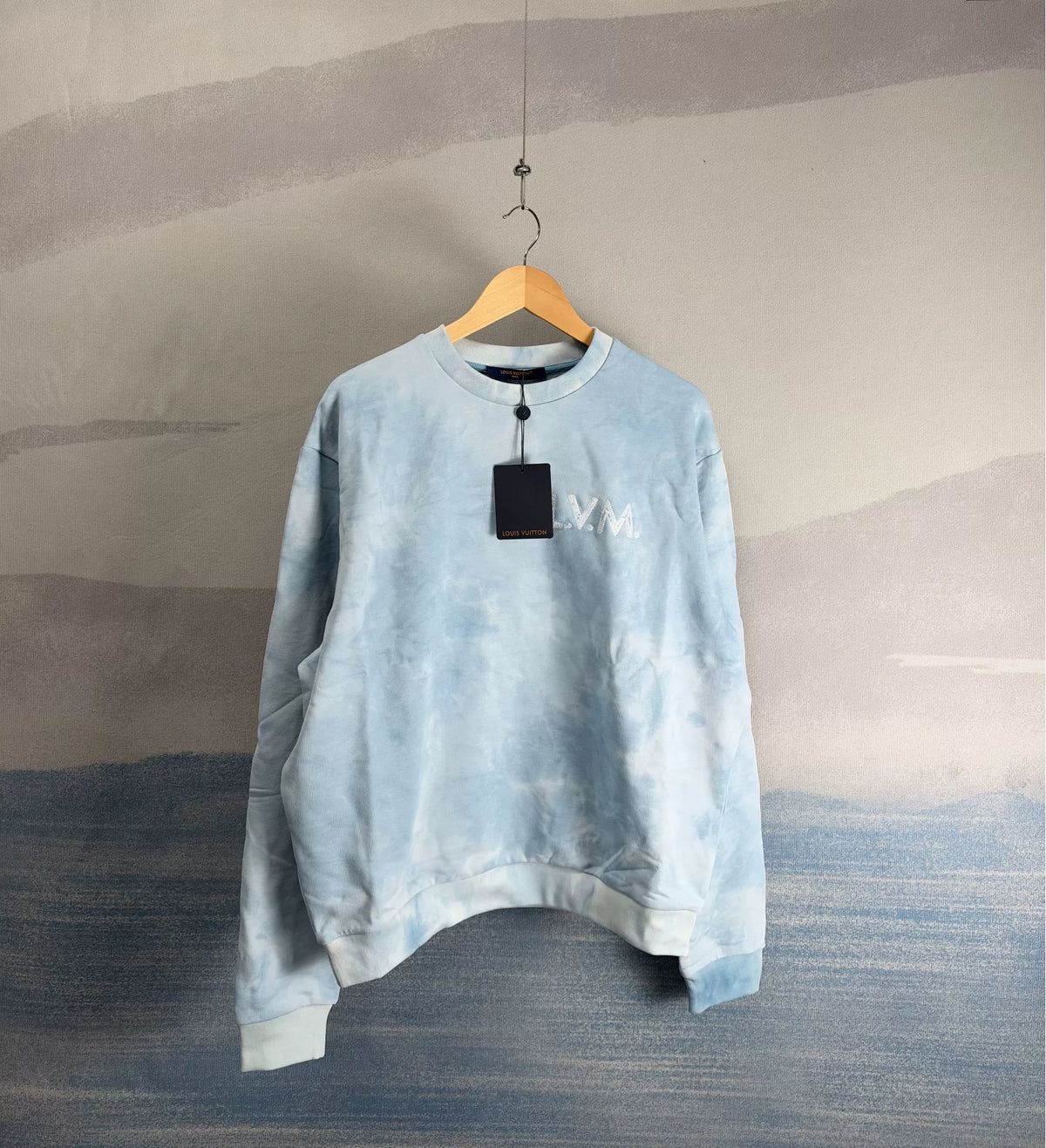 Louis Vuitton SS26 White Blue Tie-Dye Letter Embroidered Sweater