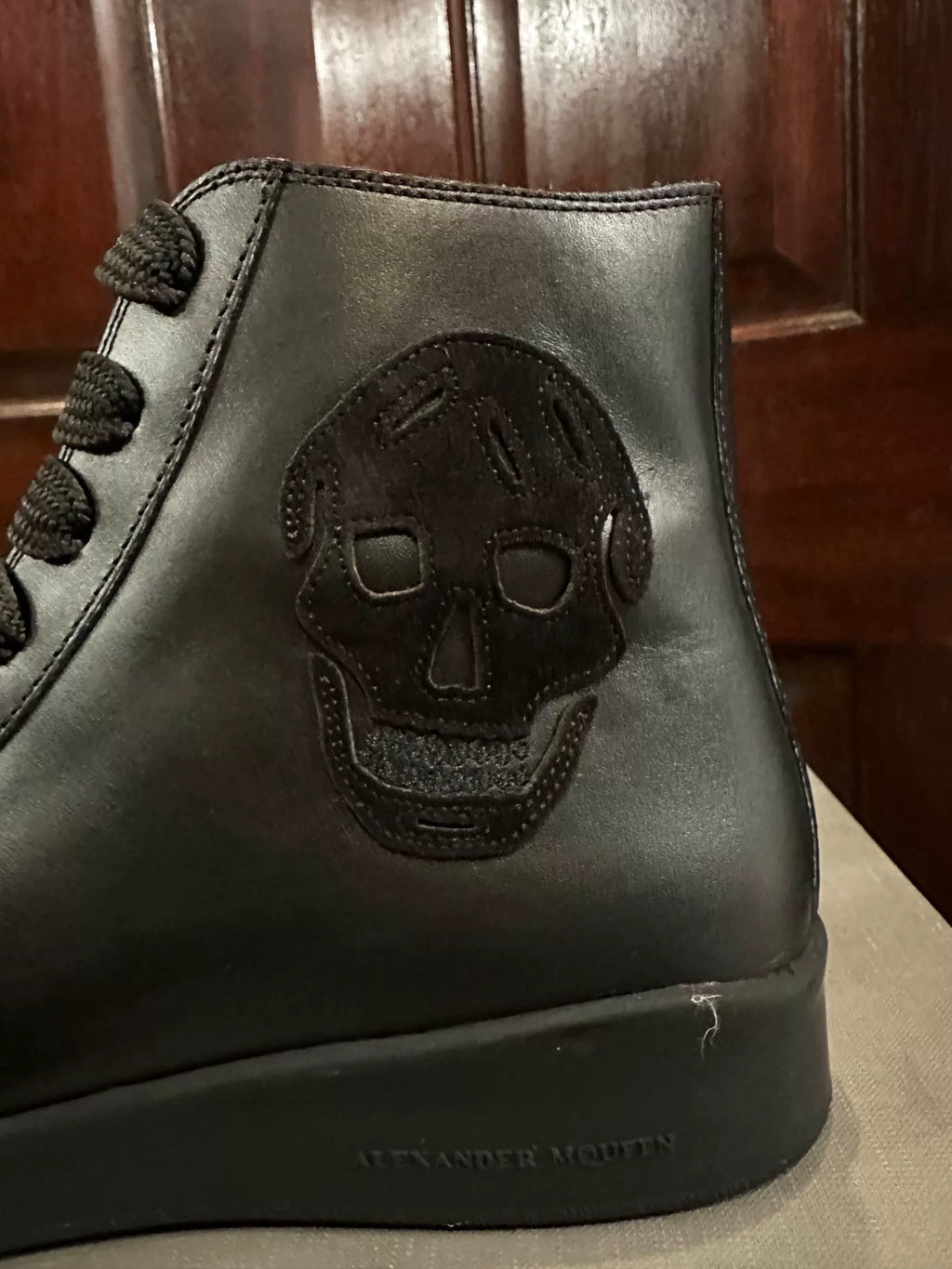 Alexander McQueen FW16 Black Skull Leather Mid-Top Sneakers