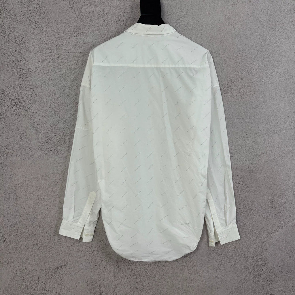 Balenciaga All-Over Print Silver Logo Long Sleeve Shirt