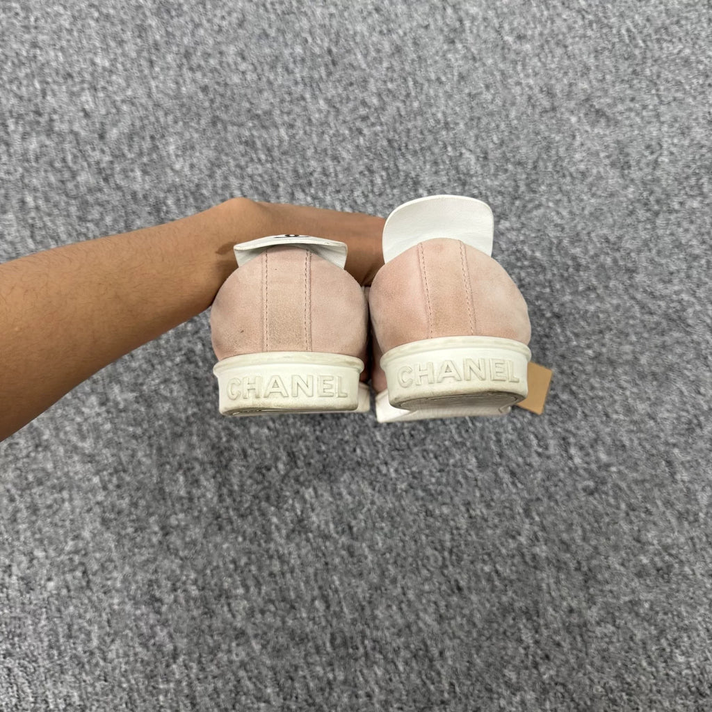 Chanel Double C pink suede casual shoes