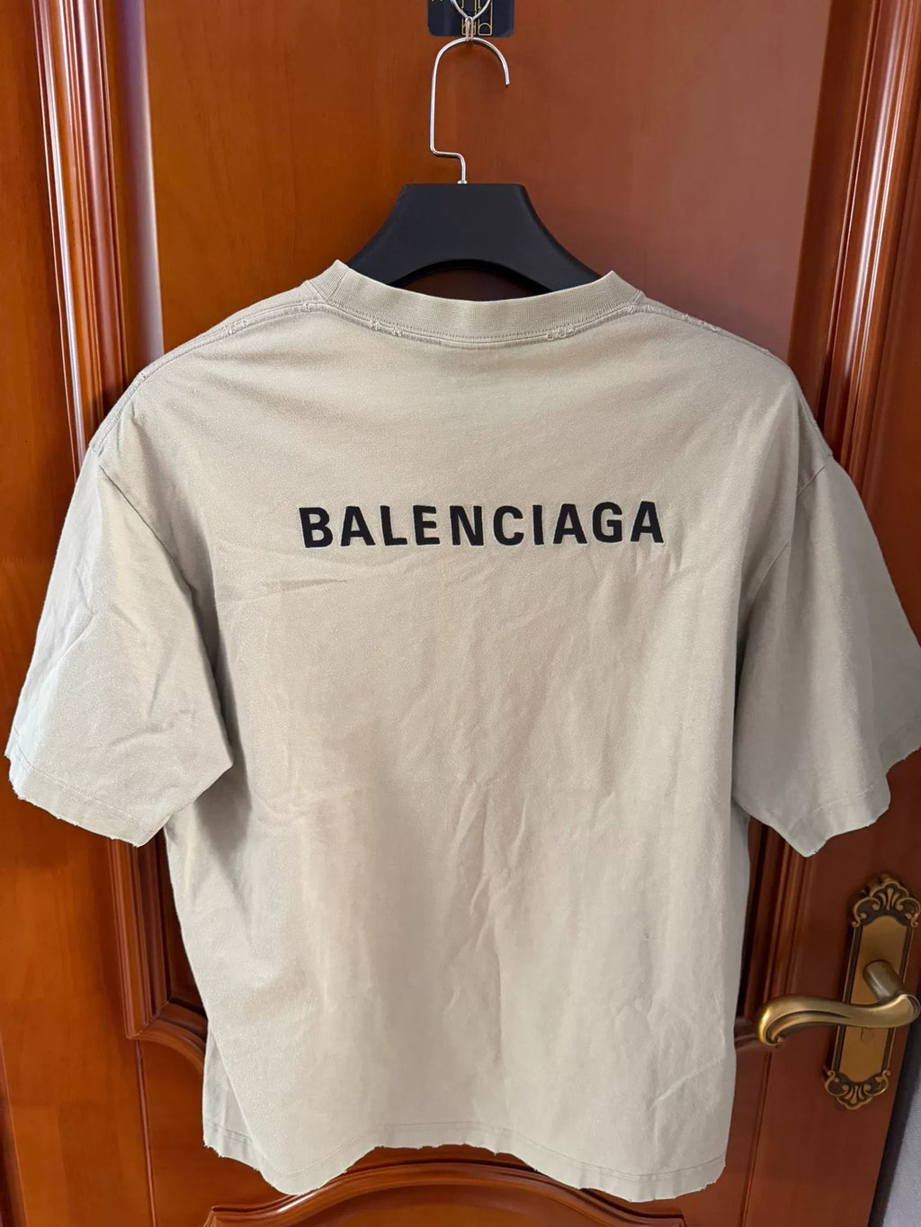 Balenciaga Khaki Front and Back Embroidered Logo Short Sleeve Top