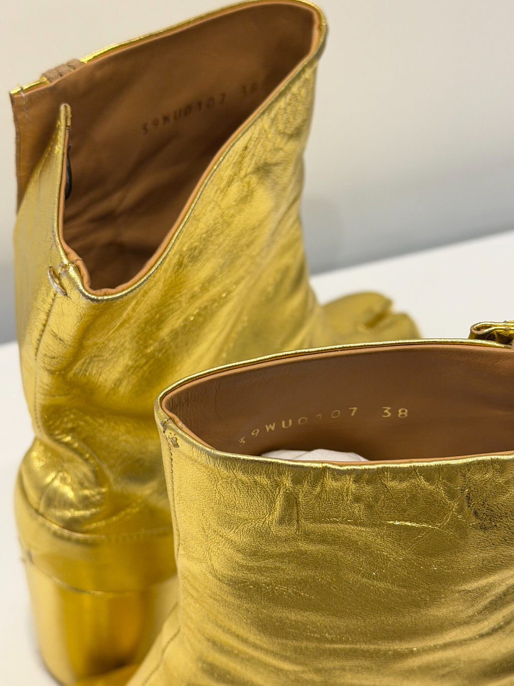 Maison Martin Margiela FW18 Liquid Gold Leather Tabi Shoes