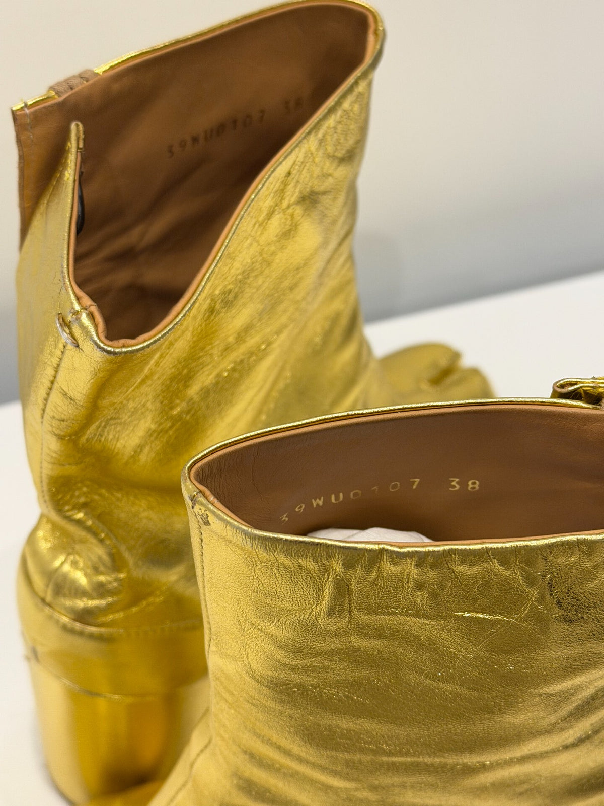 Maison Martin Margiela FW18 Liquid Gold Leather Tabi Shoes