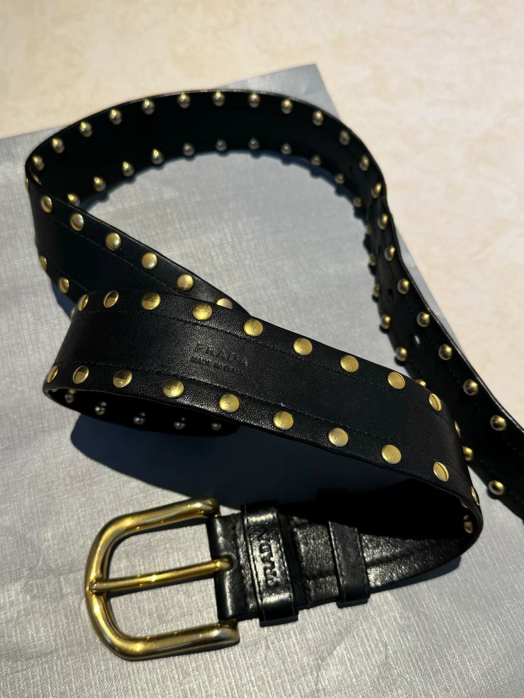 Prada Distressed Rivet Punk Belt