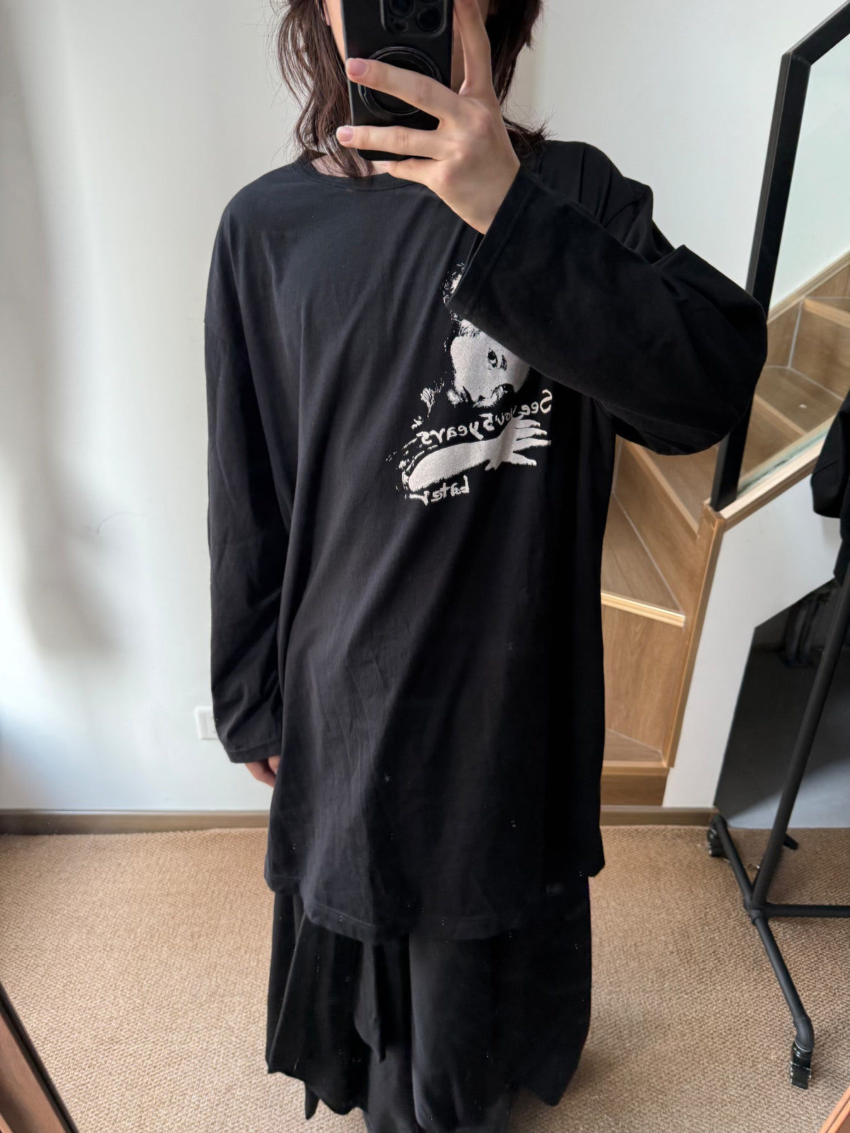 Yohji Yamamoto Black Print Cotton Long-Sleeve Top