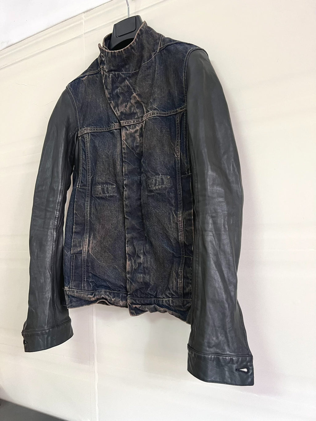 Rick Owens leather-sleeve denim jacket