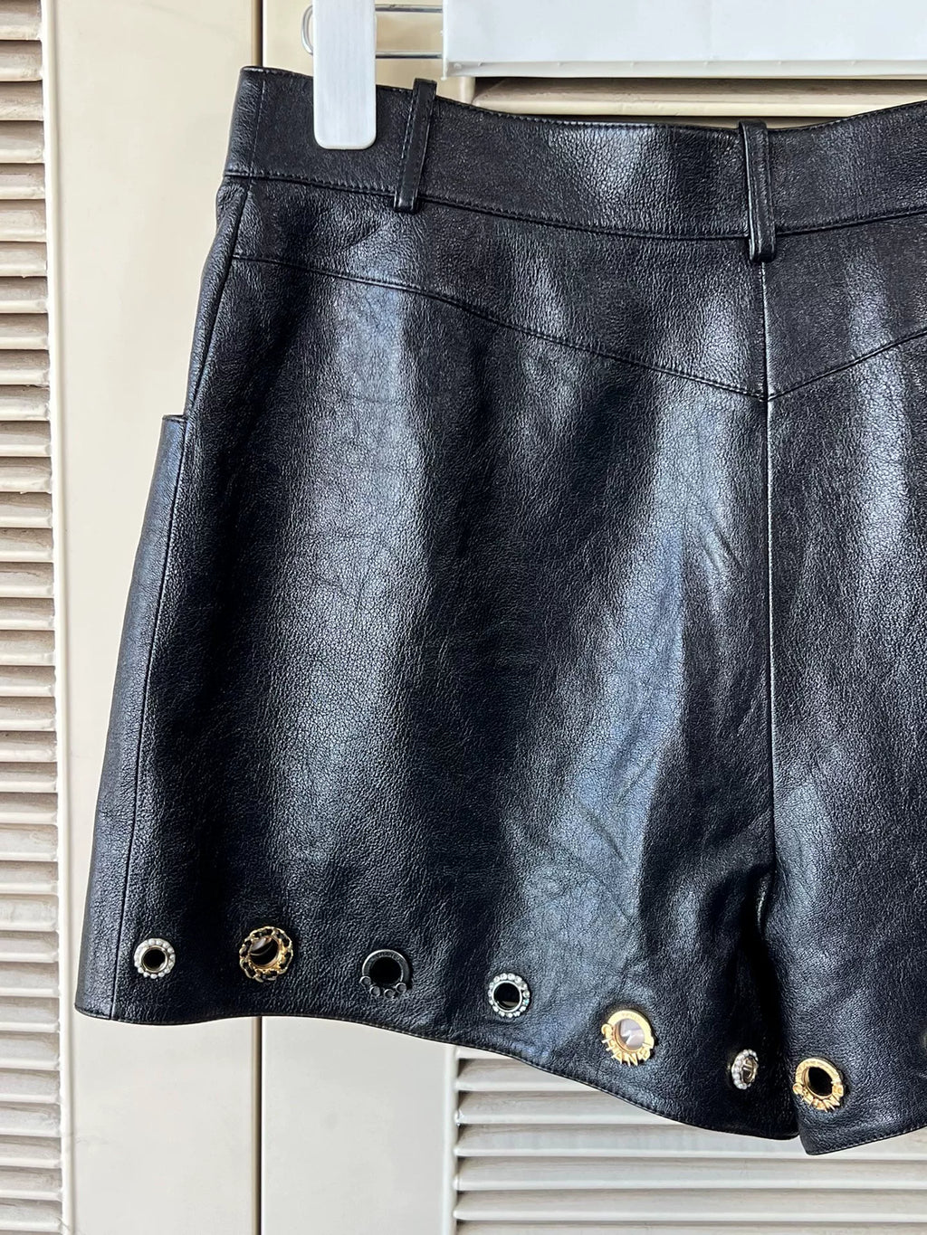 Chanel Black Metallic Leather Shorts