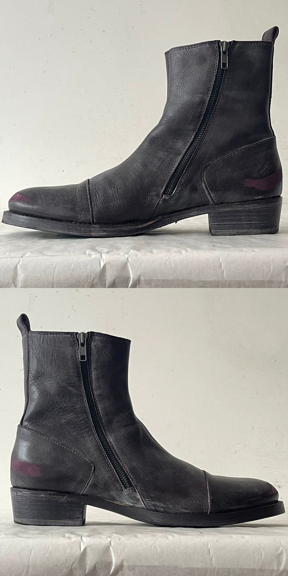 Ann Demeulemeester 08aw mineral purple distressed ankle boots