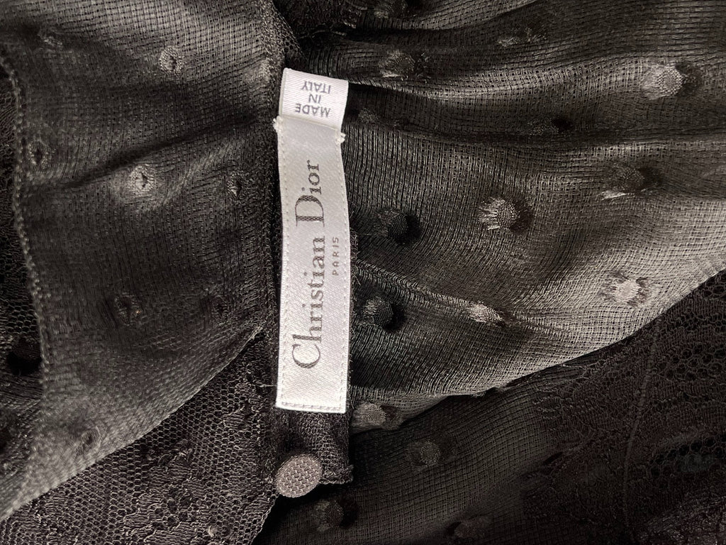 Dior Polka Dot Lace Long Sleeve Silk Top