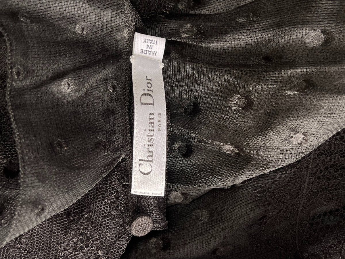 Dior Polka Dot Lace Long Sleeve Silk Top