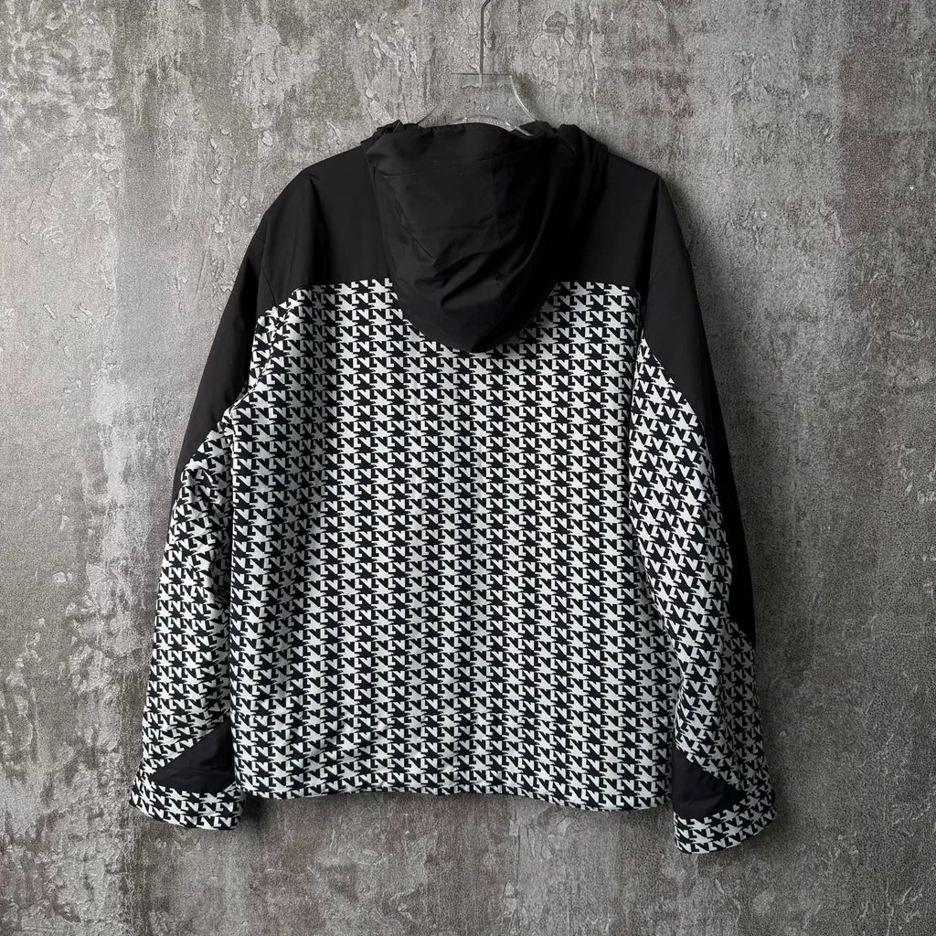 Louis Vuitton Black and White Houndstooth All-Over Logo Zip-Up Jacket