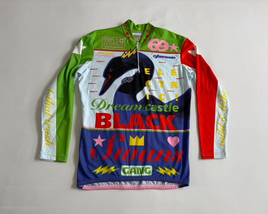 Walter van Beirendonck runway piece swan cycling jersey W&LT vintage 1996 runway archive swan print cycling jersey