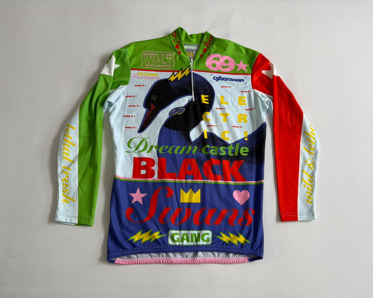 Walter van Beirendonck runway piece swan cycling jersey W&LT vintage 1996 runway archive swan print cycling jersey