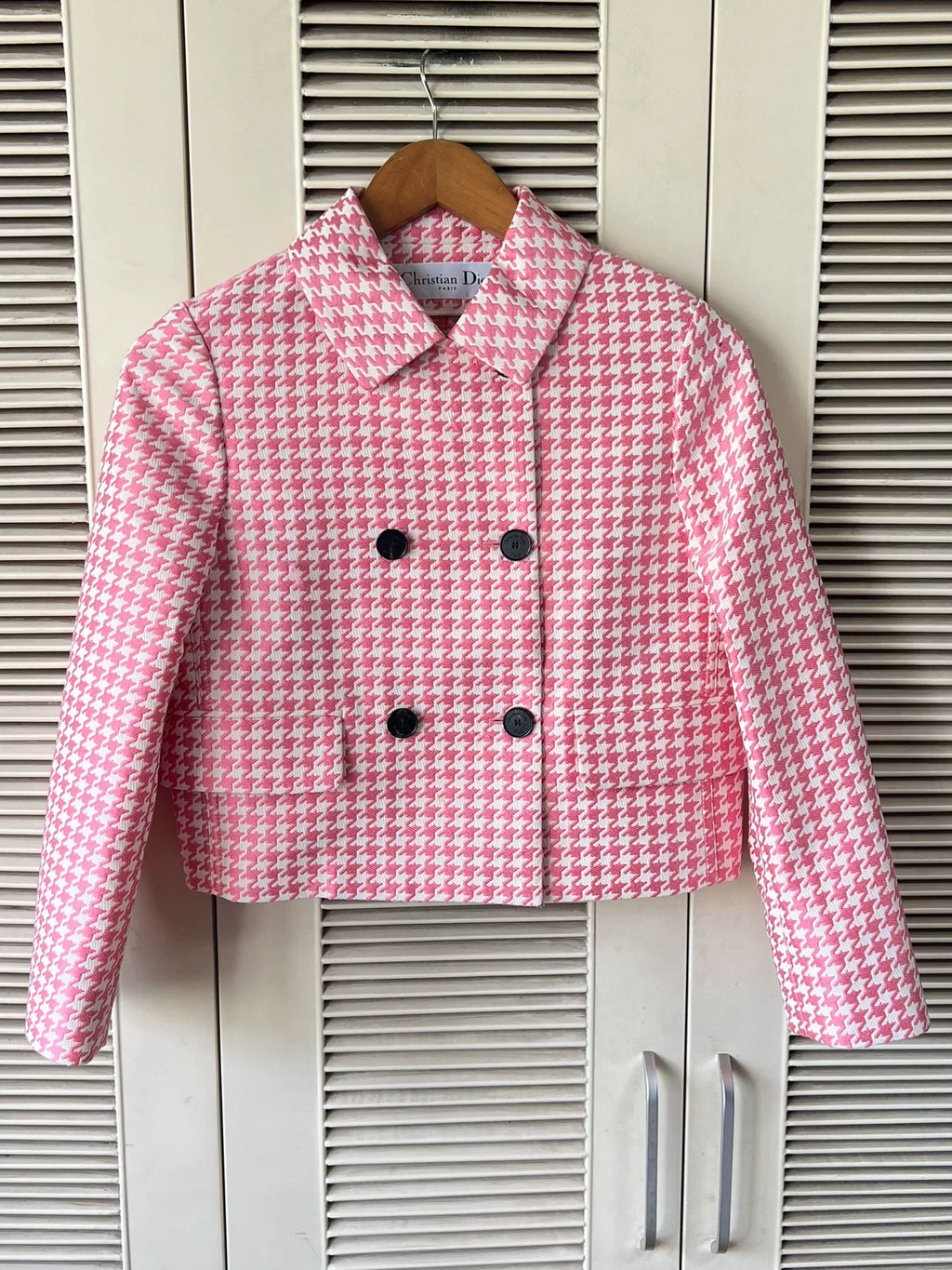 Dior pink houndstooth coat