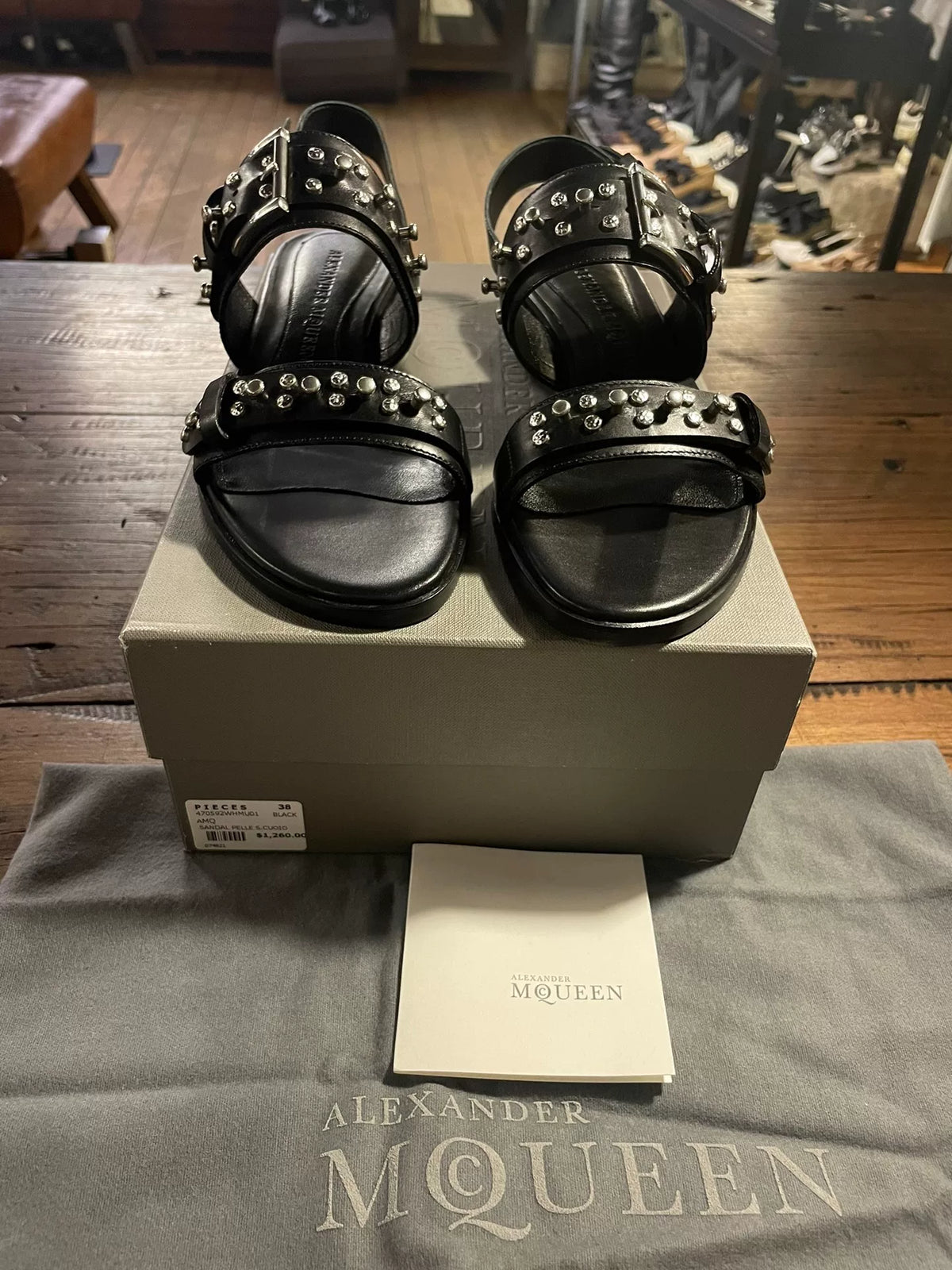 Alexander McQueen SS17 Rose Stud Buckle Lambskin Sandals