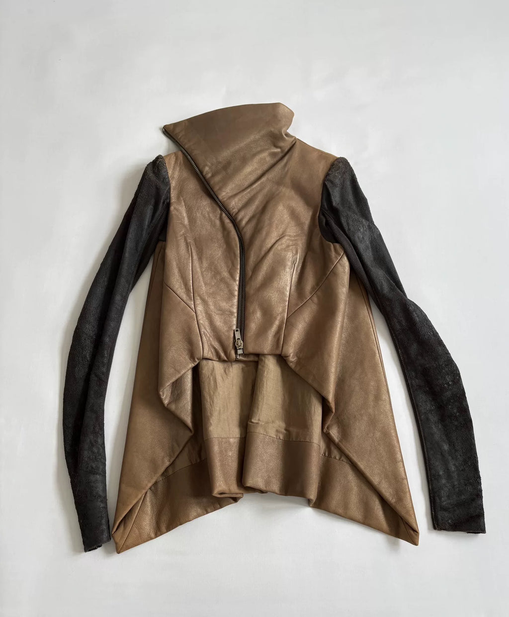 Rick Owens deconstructed irregular distressed leather jacket