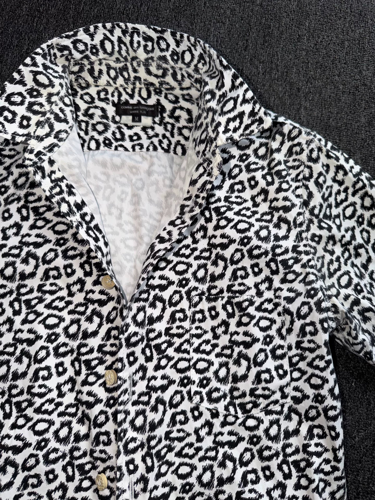 Comme Des Garcons Homme Plus SS13 Black White Leopard Stand-Collar Short-Sleeve Shirt