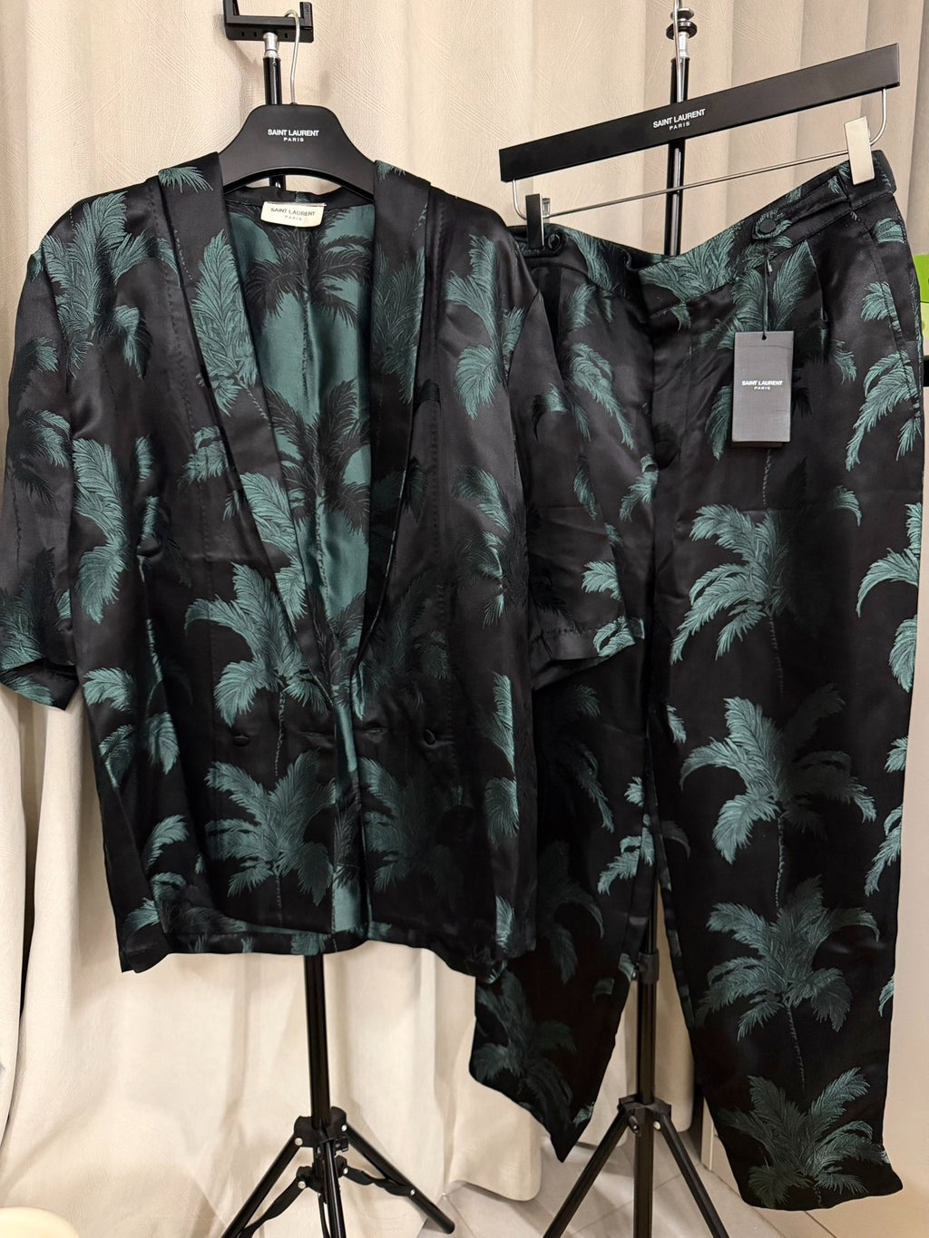 Saint Laurent Paris SS21 Palm Jacquard Silk Suit