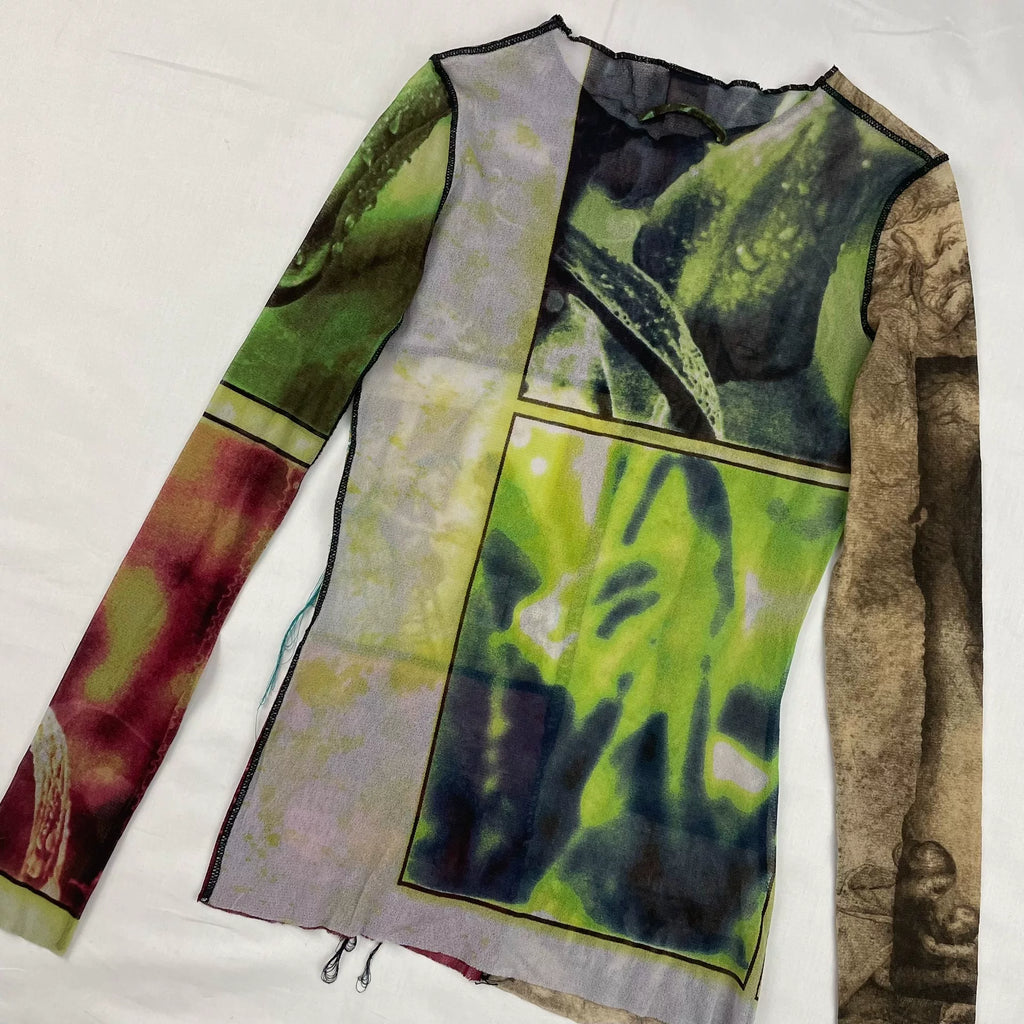 Jean Paul Gaultier Embroidered Patchwork Stretch Mesh Top