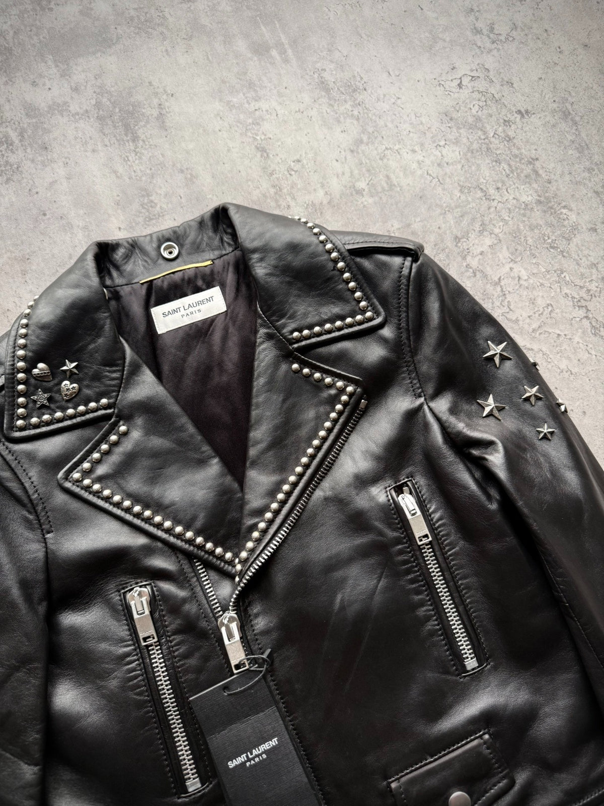 Saint Laurent 17FW Star-Studded Lambskin Biker Jacket by Anthony Vaccarello