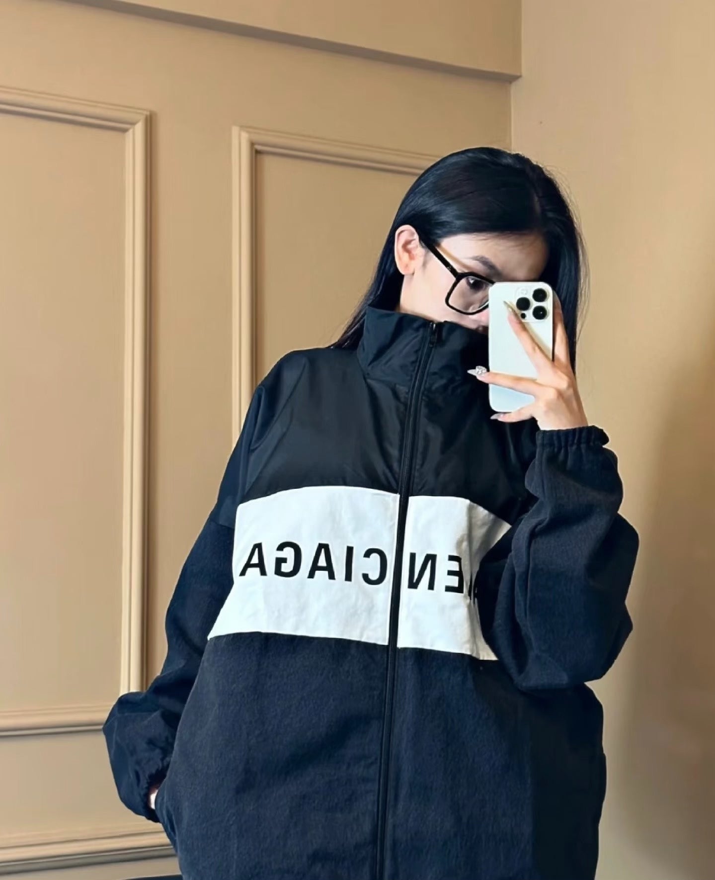 Balenciaga Black White Panel Logo Jacket