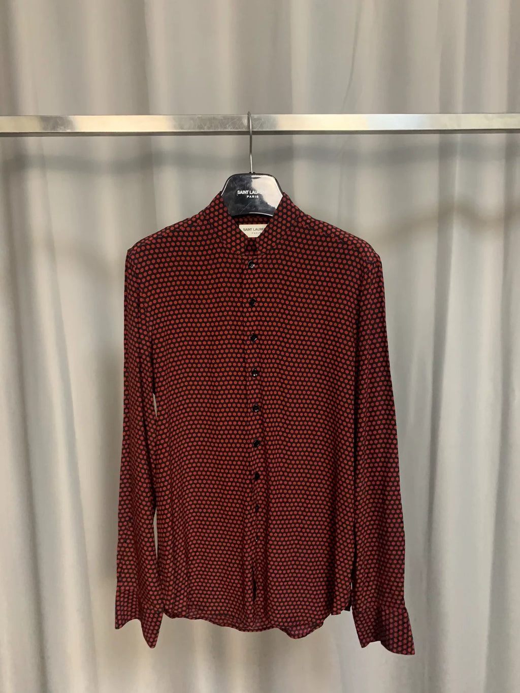 Saint Laurent 15SS Silk Black Red Polka Dot Shirt