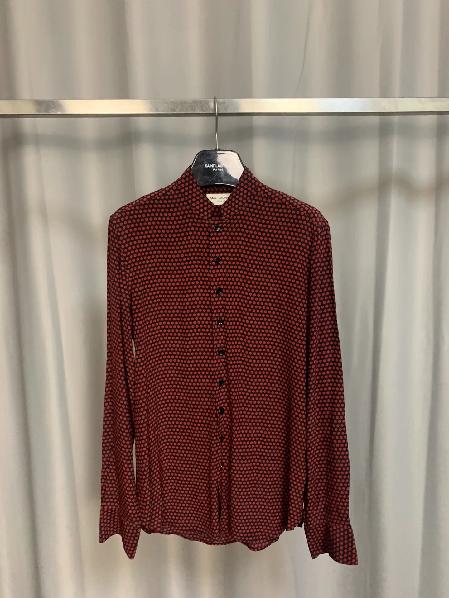 Saint Laurent 15SS Silk Black Red Polka Dot Shirt