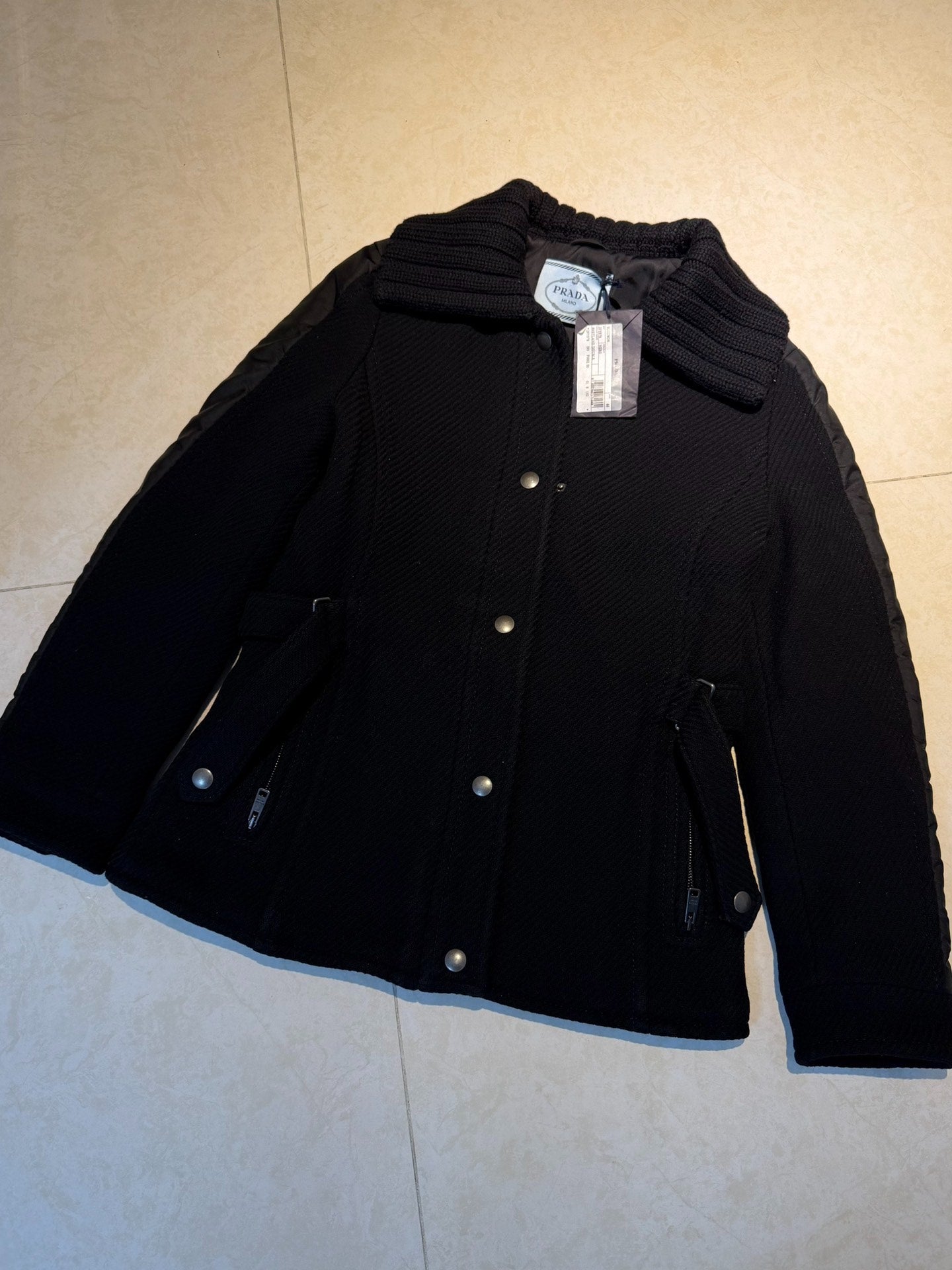 Prada Knit Turtleneck Nylon Zip Wool Flannel Jacket
