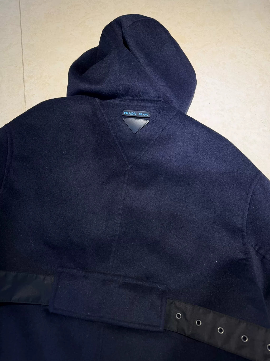 Prada Navy Blue Hooded Zip-Up Cashmere Sweater