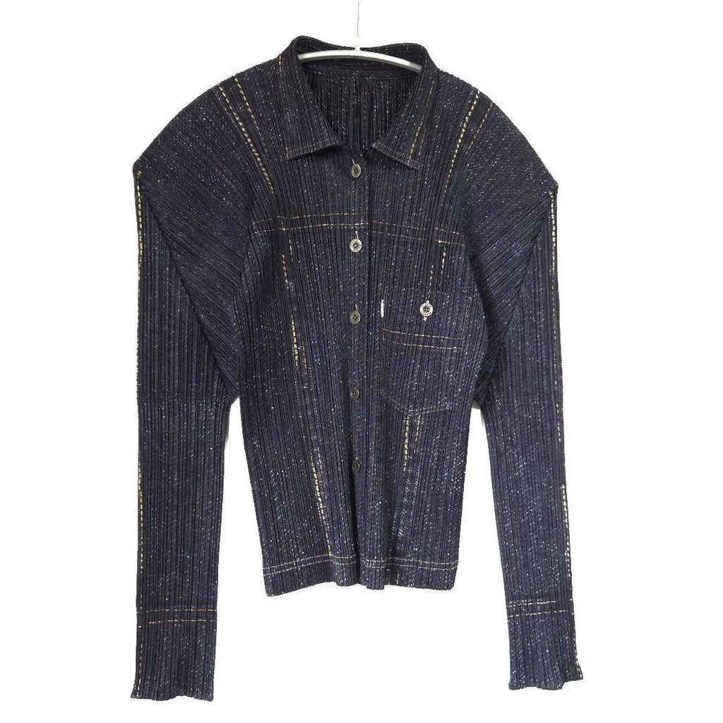 Issey Miyake Denim Print Pleated Jacket