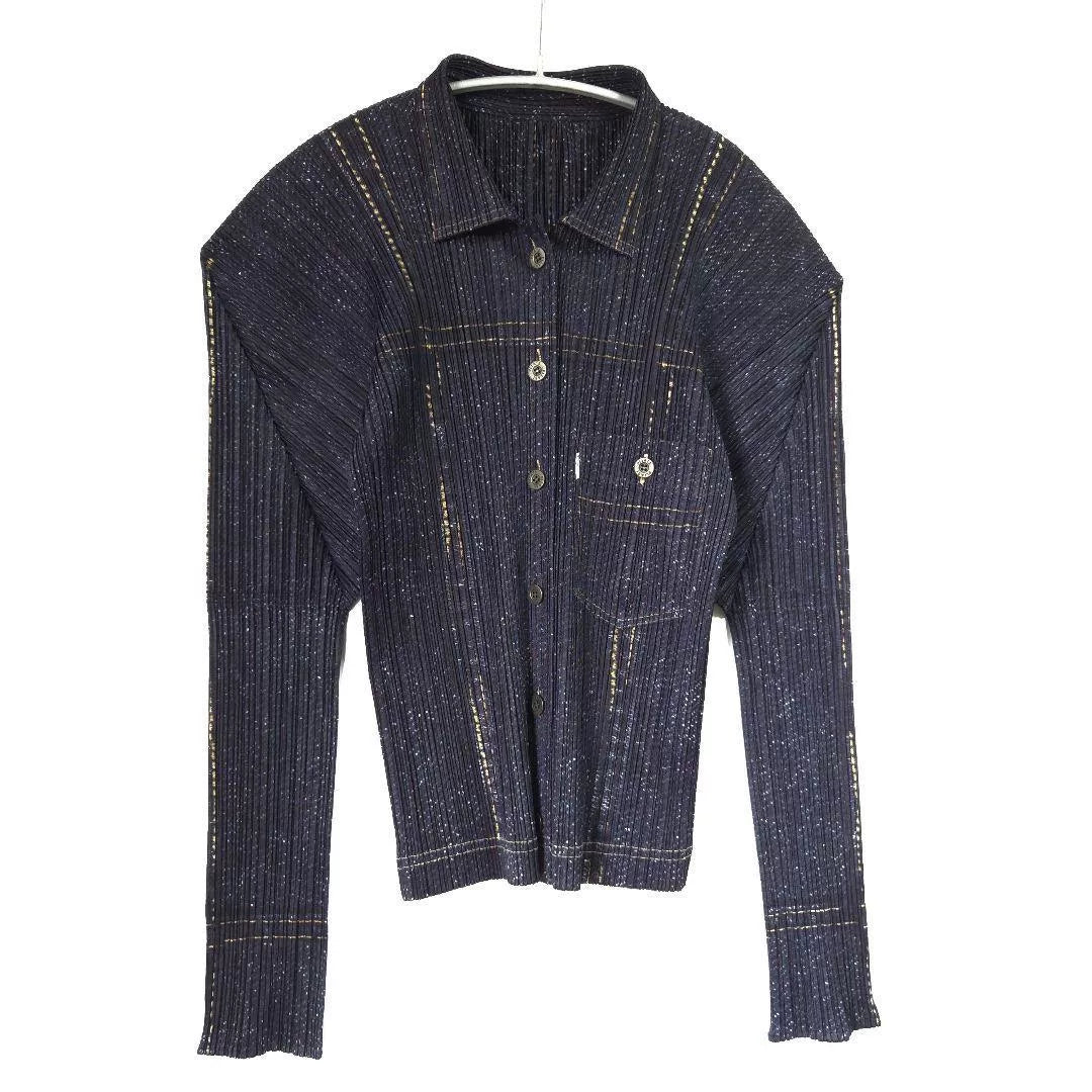 Issey Miyake Denim Print Pleated Jacket