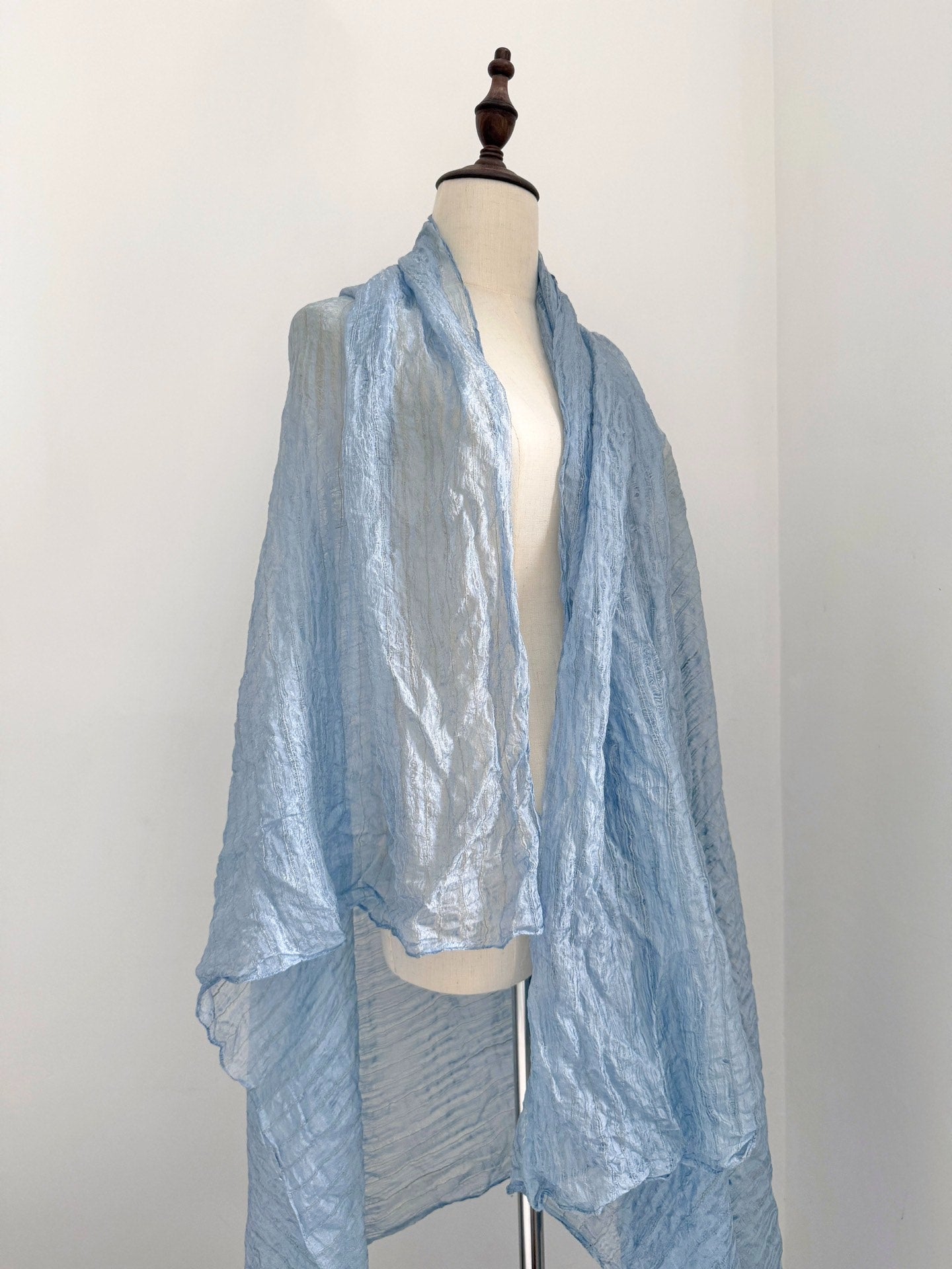 Yohji Yamamoto 1990s Ice Blue Drawstring Shawl - Devines