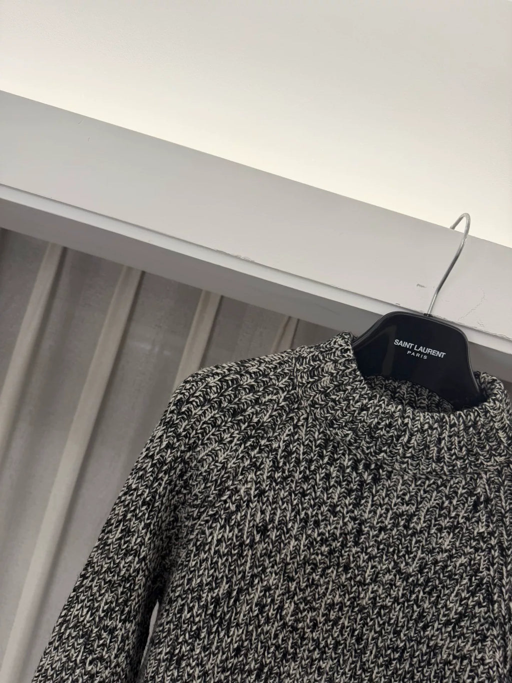 Saint Laurent 15FW Black White Chunky Knit Mock Neck Sweater by Hedi Slimane